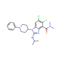 CC(C)Nc1nc2c(C(=O)N(C)C)c(Cl)c(Cl)cc2n1C1CCN(c2ccccc2)CC1 ZINC000095584346