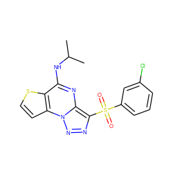 CC(C)Nc1nc2c(S(=O)(=O)c3cccc(Cl)c3)nnn2c2ccsc12 ZINC000004484028