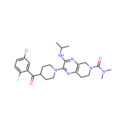 CC(C)Nc1nc2c(nc1N1CCC(C(=O)c3cc(Cl)ccc3F)CC1)CCN(C(=O)N(C)C)C2 ZINC001772656937