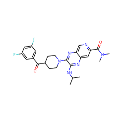 CC(C)Nc1nc2cc(C(=O)N(C)C)ncc2nc1N1CCC(C(=O)c2cc(F)cc(F)c2)CC1 ZINC000653665410