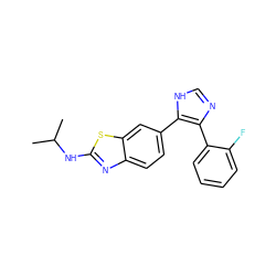 CC(C)Nc1nc2ccc(-c3[nH]cnc3-c3ccccc3F)cc2s1 ZINC000029041791