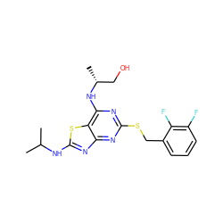 CC(C)Nc1nc2nc(SCc3cccc(F)c3F)nc(N[C@H](C)CO)c2s1 ZINC000028820776