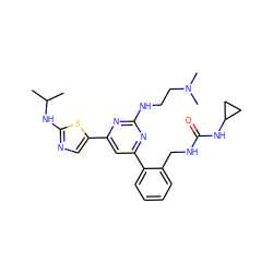 CC(C)Nc1ncc(-c2cc(-c3ccccc3CNC(=O)NC3CC3)nc(NCCN(C)C)n2)s1 ZINC000064539255