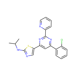 CC(C)Nc1ncc(-c2cc(-c3ccccc3Cl)nc(-c3ccccn3)n2)s1 ZINC000064527956