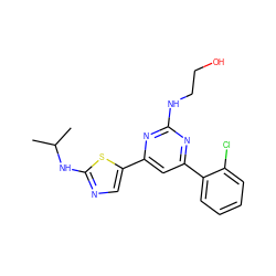 CC(C)Nc1ncc(-c2cc(-c3ccccc3Cl)nc(NCCO)n2)s1 ZINC000064549007