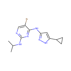 CC(C)Nc1ncc(Br)c(Nc2cc(C3CC3)[nH]n2)n1 ZINC000203005653