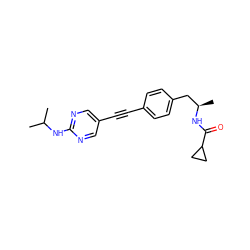 CC(C)Nc1ncc(C#Cc2ccc(C[C@@H](C)NC(=O)C3CC3)cc2)cn1 ZINC000113409077