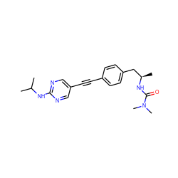 CC(C)Nc1ncc(C#Cc2ccc(C[C@@H](C)NC(=O)N(C)C)cc2)cn1 ZINC000169706429