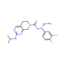 CC(C)Nc1ncc2c(n1)CN(C(=O)N[C@H](CN)c1ccc(F)c(Cl)c1)CC2 ZINC000169326164