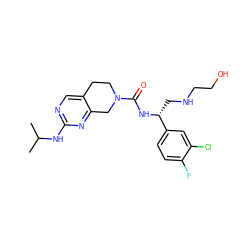 CC(C)Nc1ncc2c(n1)CN(C(=O)N[C@H](CNCCO)c1ccc(F)c(Cl)c1)CC2 ZINC000169326168