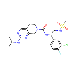 CC(C)Nc1ncc2c(n1)CN(C(=O)N[C@H](CNS(C)(=O)=O)c1ccc(F)c(Cl)c1)CC2 ZINC000169326170