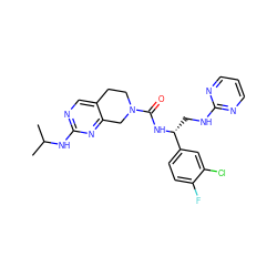 CC(C)Nc1ncc2c(n1)CN(C(=O)N[C@H](CNc1ncccn1)c1ccc(F)c(Cl)c1)CC2 ZINC001772621336