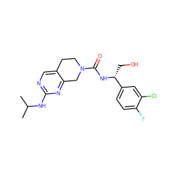 CC(C)Nc1ncc2c(n1)CN(C(=O)N[C@H](CO)c1ccc(F)c(Cl)c1)CC2 ZINC000169326153