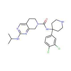 CC(C)Nc1ncc2c(n1)CN(C(=O)NC1(c3ccc(Cl)c(Cl)c3)CCNCC1)CC2 ZINC000202129773