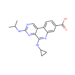 CC(C)Nc1ncc2c(n1)c(NC1CC1)nc1cc(C(=O)O)ccc12 ZINC000199791147