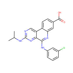 CC(C)Nc1ncc2c(n1)c(Nc1cccc(Cl)c1)nc1cc(C(=O)O)ccc12 ZINC000066112979