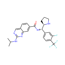 CC(C)Nc1ncc2ccc(C(=O)N[C@@H](c3ccc(C(F)(F)F)c(F)c3)[C@H]3CCCN3)cc2n1 ZINC000207574729