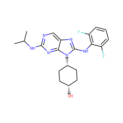 CC(C)Nc1ncc2nc(Nc3c(F)cccc3F)n([C@H]3CC[C@@H](O)CC3)c2n1 ZINC000254136479