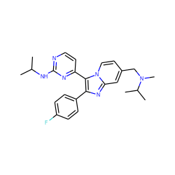 CC(C)Nc1nccc(-c2c(-c3ccc(F)cc3)nc3cc(CN(C)C(C)C)ccn23)n1 ZINC000028822176