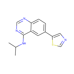 CC(C)Nc1ncnc2ccc(-c3cncs3)cc12 ZINC000299852173