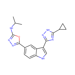 CC(C)Nc1nnc(-c2ccc3[nH]cc(-c4n[nH]c(C5CC5)n4)c3c2)o1 ZINC001772624388