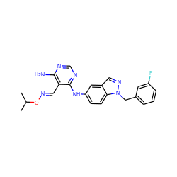 CC(C)O/N=C/c1c(N)ncnc1Nc1ccc2c(cnn2Cc2cccc(F)c2)c1 ZINC000029044077