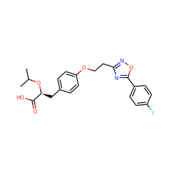 CC(C)O[C@@H](Cc1ccc(OCCc2noc(-c3ccc(F)cc3)n2)cc1)C(=O)O ZINC000026403197