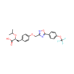 CC(C)O[C@@H](Cc1ccc(OCc2noc(-c3ccc(OC(F)(F)F)cc3)n2)cc1)C(=O)O ZINC000026469436