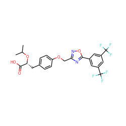 CC(C)O[C@H](Cc1ccc(OCc2noc(-c3cc(C(F)(F)F)cc(C(F)(F)F)c3)n2)cc1)C(=O)O ZINC000026403462