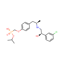 CC(C)O[P@](=O)(O)COc1ccc(C[C@@H](C)NC[C@H](O)c2cccc(Cl)c2)cc1 ZINC000013907855