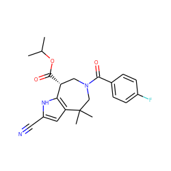 CC(C)OC(=O)[C@@H]1CN(C(=O)c2ccc(F)cc2)CC(C)(C)c2cc(C#N)[nH]c21 ZINC000045245666