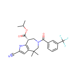 CC(C)OC(=O)[C@@H]1CN(C(=O)c2cccc(C(F)(F)F)c2)CC(C)(C)c2cc(C#N)[nH]c21 ZINC000045244960