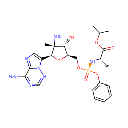 CC(C)OC(=O)[C@H](C)N[P@@](=O)(OC[C@H]1O[C@@H](c2cnc3c(N)ncnn23)[C@](C)(N)[C@@H]1O)Oc1ccccc1 ZINC000148175583