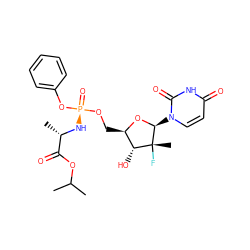CC(C)OC(=O)[C@H](C)N[P@@](=O)(OC[C@H]1O[C@@H](n2ccc(=O)[nH]c2=O)[C@](C)(F)[C@@H]1O)Oc1ccccc1 ZINC000064526913