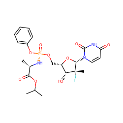 CC(C)OC(=O)[C@H](C)N[P@](=O)(OC[C@@H]1O[C@H](n2ccc(=O)[nH]c2=O)[C@](C)(F)[C@@H]1O)Oc1ccccc1 ZINC000146859688