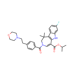 CC(C)OC(=O)C1=CN(C(=O)c2ccc(CCN3CCOCC3)cc2)CC(C)(C)c2c1[nH]c1cc(F)ccc21 ZINC000045373528