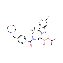 CC(C)OC(=O)C1=CN(C(=O)c2ccc(CN3CCOCC3)cc2)CC(C)(C)c2c1[nH]c1cc(F)ccc21 ZINC000045390278