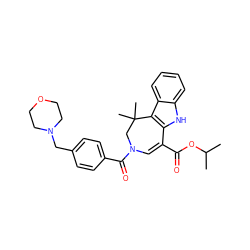 CC(C)OC(=O)C1=CN(C(=O)c2ccc(CN3CCOCC3)cc2)CC(C)(C)c2c1[nH]c1ccccc21 ZINC000045384485