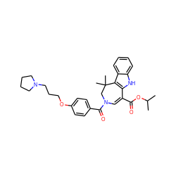 CC(C)OC(=O)C1=CN(C(=O)c2ccc(OCCCN3CCCC3)cc2)CC(C)(C)c2c1[nH]c1ccccc21 ZINC000045373665