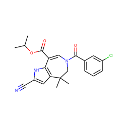 CC(C)OC(=O)C1=CN(C(=O)c2cccc(Cl)c2)CC(C)(C)c2cc(C#N)[nH]c21 ZINC000045302321