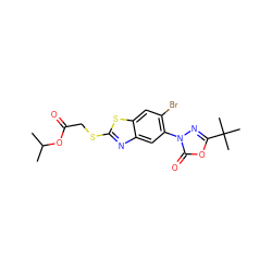 CC(C)OC(=O)CSc1nc2cc(-n3nc(C(C)(C)C)oc3=O)c(Br)cc2s1 ZINC000103172704