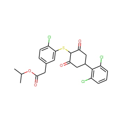 CC(C)OC(=O)Cc1ccc(Cl)c(SC2C(=O)CC(c3c(Cl)cccc3Cl)CC2=O)c1 ZINC000473121844