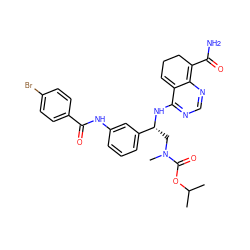 CC(C)OC(=O)N(C)C[C@@H](Nc1ncnc2c1=CCCC=2C(N)=O)c1cccc(NC(=O)c2ccc(Br)cc2)c1 ZINC000166982269