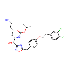 CC(C)OC(=O)N[C@@H](CCCCN)C(=O)c1noc(Cc2ccc(OCCc3ccc(Cl)c(Cl)c3)cc2)n1 ZINC000042965511