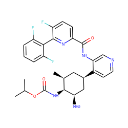 CC(C)OC(=O)N[C@H]1[C@@H](C)C[C@@H](c2ccncc2NC(=O)c2ccc(F)c(-c3c(F)cccc3F)n2)C[C@H]1N ZINC000149185460