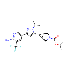 CC(C)OC(=O)N1C[C@H]2[C@@H](C1)[C@@H]2c1cc(-c2cnc(N)c(C(F)(F)F)c2)nn1C(C)C ZINC000148081406