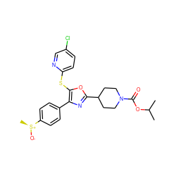 CC(C)OC(=O)N1CCC(c2nc(-c3ccc([S@+](C)[O-])cc3)c(Sc3ccc(Cl)cn3)o2)CC1 ZINC000199810256