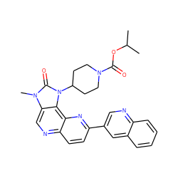 CC(C)OC(=O)N1CCC(n2c(=O)n(C)c3cnc4ccc(-c5cnc6ccccc6c5)nc4c32)CC1 ZINC000118552084