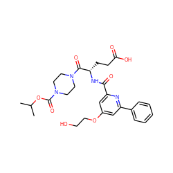 CC(C)OC(=O)N1CCN(C(=O)[C@H](CCC(=O)O)NC(=O)c2cc(OCCO)cc(-c3ccccc3)n2)CC1 ZINC000043024160