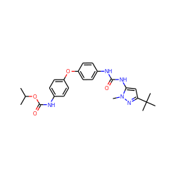 CC(C)OC(=O)Nc1ccc(Oc2ccc(NC(=O)Nc3cc(C(C)(C)C)nn3C)cc2)cc1 ZINC000013442526